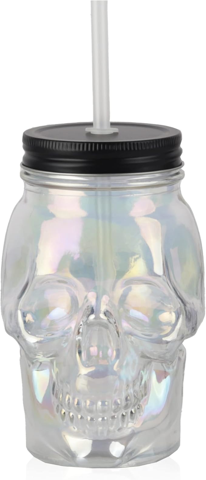 Servette Home 18oz Tumbler with Reusable Straw and Leakproof Lid Glass Skull Cup - Irridescent - sugar skull tumbler with straw