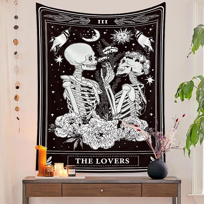 Naykow Skull Tapestries Black and White Skeleton Gothic Grunge Dark Witchy Wall Hanging Decor Tapestry for Bedroom Aesthetic Alt Room (30x40 inches vertical) - sugar skull canvas wall art