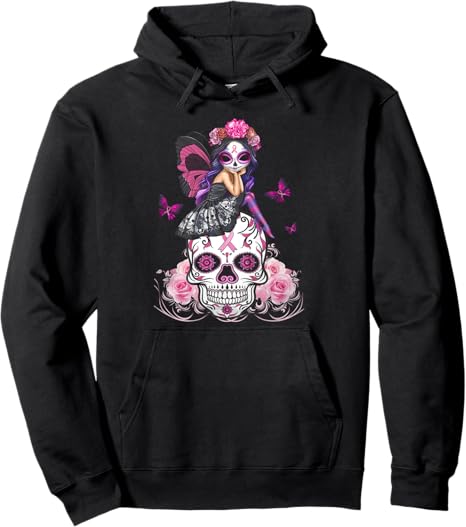 Fairy Sugar Skull Breast Cancer Butterfly Pink - sugar skull hoodie mens