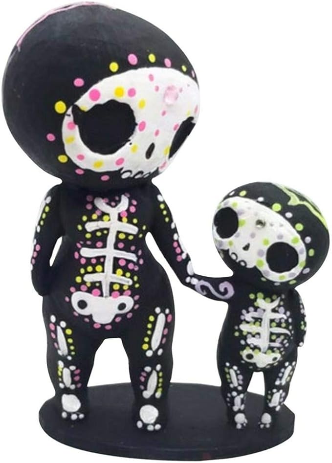 Sugar Skull Couple Figurine Statue Couples Cute Skeleton Mexican Halloween Day of The Dead Figurines Decor(Parent-Child) - sugar skull figurine collectible