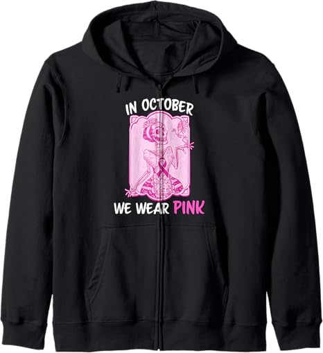 Wear Pink in October Autumn Pink Ribbon - sugar skull zip up hoodie mens