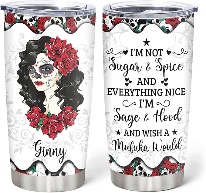 Hyturtle Stainless Steel 20oz Sugar Skull Rose Flower Tumbler, Customized Gift for Women on Birthday, Thanksgiving, Christmas - sugar skull tumbler with straw