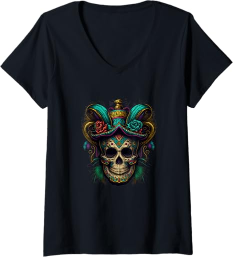 Sugar Skull Wearing Jester Hat Mardi Gras Party - sugar skull beanie