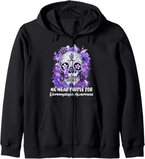 Sugar Skull We Wear Purple Fibromyalgia Awareness - sugar skull zip up hoodie mens