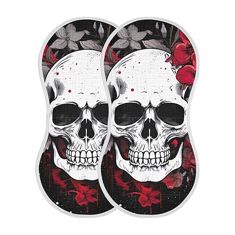 Kigai Flower Halloween Sugar Skull Muslin Baby Burp Cloths, Large Absorbent Cotton Muslin Burp Cloths Set of 1, Washcloths, Face Towel, Bibs for Newborn Boys Girls, 11 x22 Inch - sugar skull beach towel