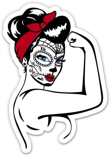 Rosie Sugar Skull Mama Stickers - 2 Pack - Waterproof Vinyl for Car, Phone, Water Bottle, Laptop - Mexican Day of The Dead Girl Decals (2-Pack) - sugar skull vinyl sticker