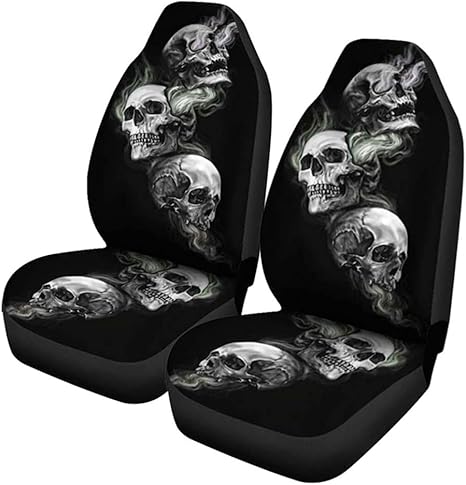 Halloween Car Seat Covers Scary Skull Skeleton Auto Interior Accessories Sets Skull Car Seat Covers Halloween Skeleton Breathable Car Seat Cover (2pcs) - sugar skull car seat covers set