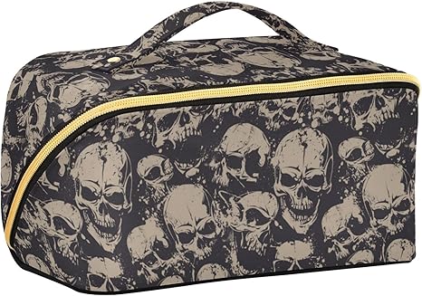 Makeup Organizer Bag, Grunge Skulls Travel Makeup Bags Makeup Vanity Case Large Capacity Rhombus Cosmetic Toiletry Bag for Girl Women Ladies - sugar skull makeup kit