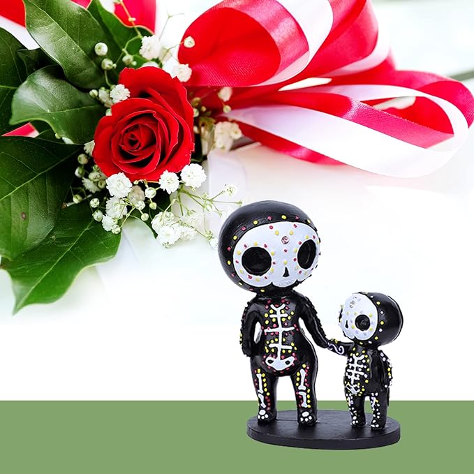 Sugar Skull Decor, Sugar Skull Couple Statue,Sugar Skull Gifts for Women,Day of The Dead Gifts for Women,Sugar Skull Couple Statue,Halloween Resin Crafts Dia De Los Muertos Decor Gifts (E) - sugar skull figurine collectible