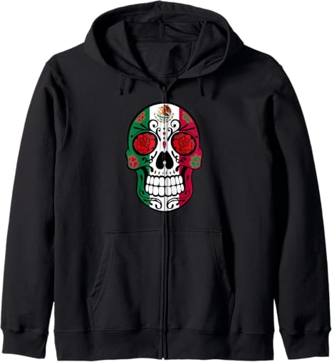 Sugar Skulls Day Of The Dead Mexico Shirts - sugar skull zip up hoodie mens