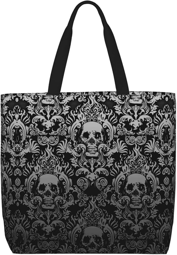 Large Tote Bag for Women Men,Reusable Beach Shoulder Bag Casual Handbag for Travel Shopping Grocery Work - canvas sugar skull tote bag