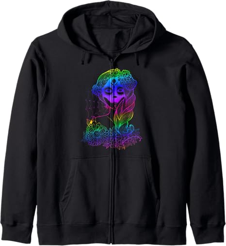 Day Of The Dead Women's Sugar Skull Apparel - sugar skull zip up hoodie mens