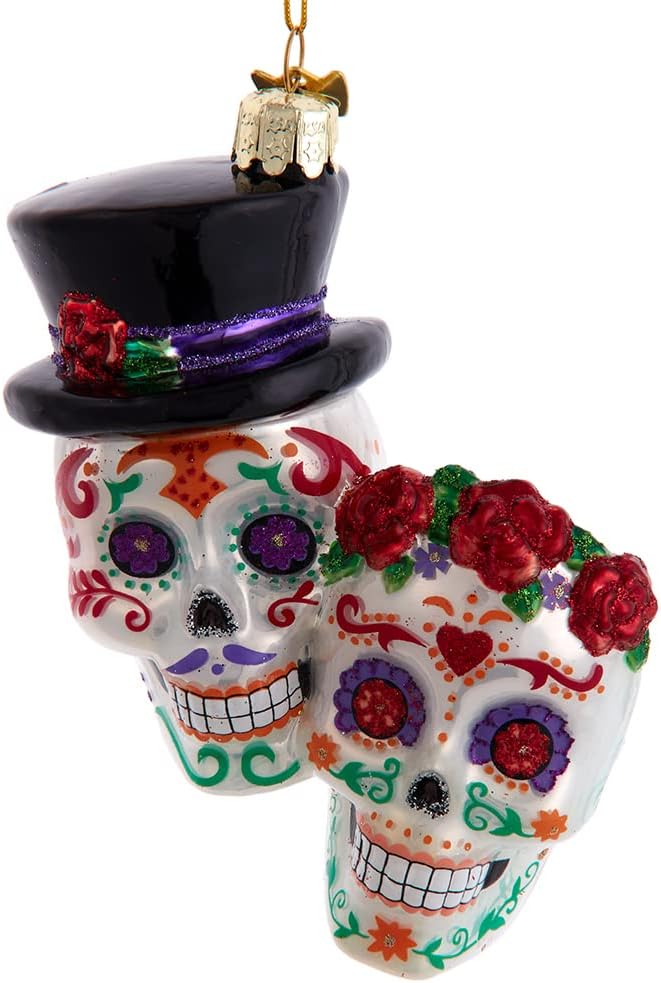 Kurt Adler 4.25-Inch Noble Gems™ Glass Day of The Dead Couple Ornament - sugar skull christmas ornament