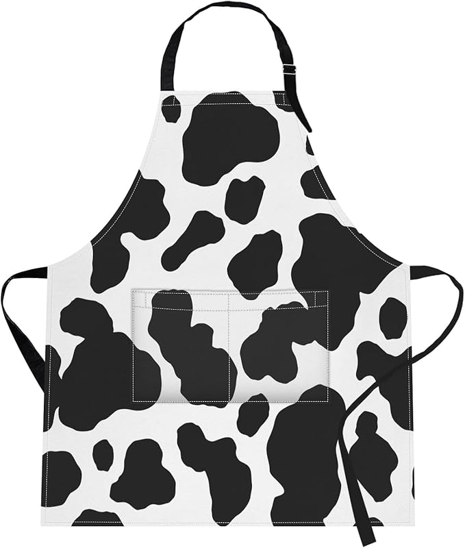 Britimes Apron Home Kitchen Cooking Baking Gardening for Women Men with Pockets Cow Dalmatian Spots Animal Milk 32x28 inch - sugar skull apron for women