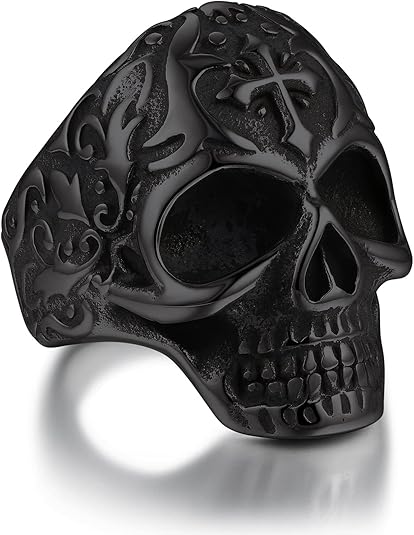 Bandmax Mens Skull Rings, Stainless Steel Skull Skeleton Band Rings for Men Women Gothic Punk Biker Rings Size 7-14 - sugar skull flower crown