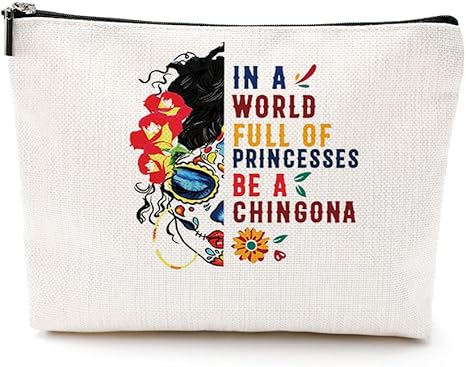 Inspired Mexican Girl Makeup Bag Funny Badass Women Gift Skull Travel Pouch for Women Female Girls Friends Sister BFF Nurse Mom Aunt Birthday Christmas Halloween in a World Full of Princesses - sugar skull wallets for women
