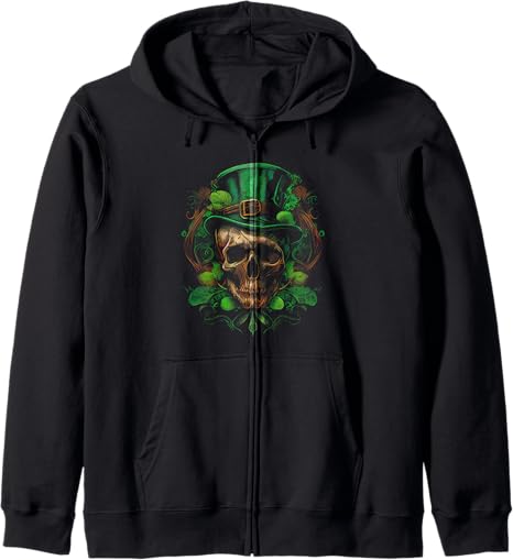 Sugar Skull Saint Patricks Day of Dead - sugar skull zip up hoodie mens