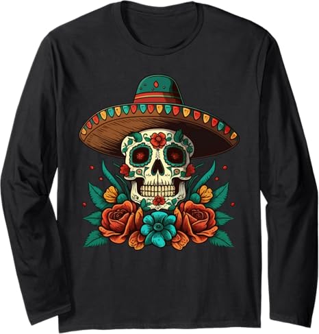 Cinco De mayo Mexican Sugar Skull 5th Of May - sugar skull long sleeve shirt mens