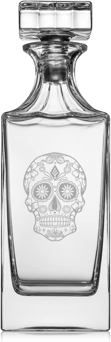 30 oz Glass Whiskey Decanter with Glass Stopper Gift Sugar Candy Skull - sugar skull wine glass