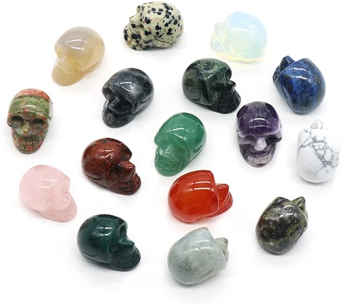 5PCS Natural Stones Crystal Skull Statue Amethyst Rose Quartz Stone Carved Energy Ore Mineral Healing Crystals Figurine Home Decor - sugar skull figurine collectible