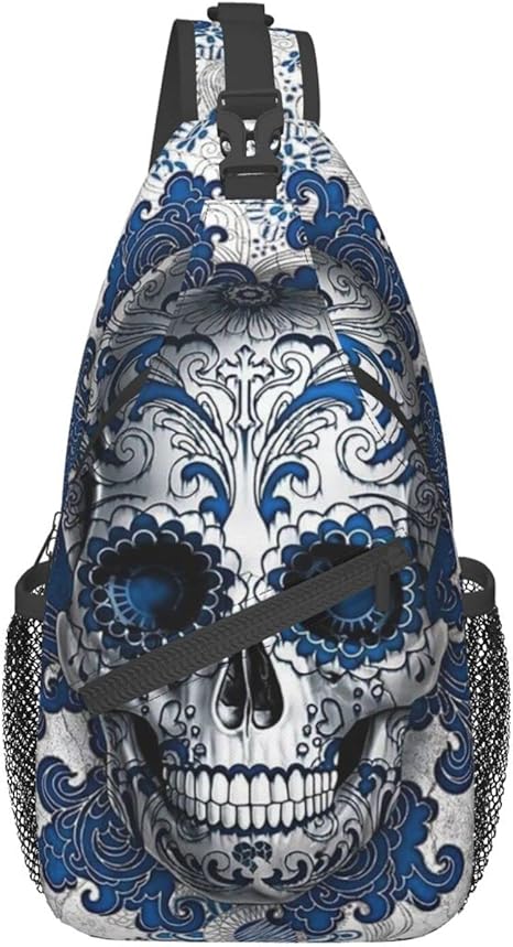 Sugar Skull Sling Bag Crossbody Backpack Chest Hiking Daypack Casual Shoulder Bags for Women Men Outdoor Traveling - best sugar skull backpack