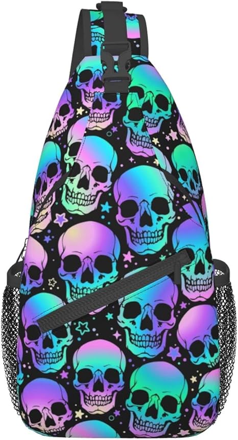Sugar Skull Rose Crossbody Backpack for Travel Hiking Chest Daypack Shoulder Sling Bag for Men Women Cycling Walking - best sugar skull backpack