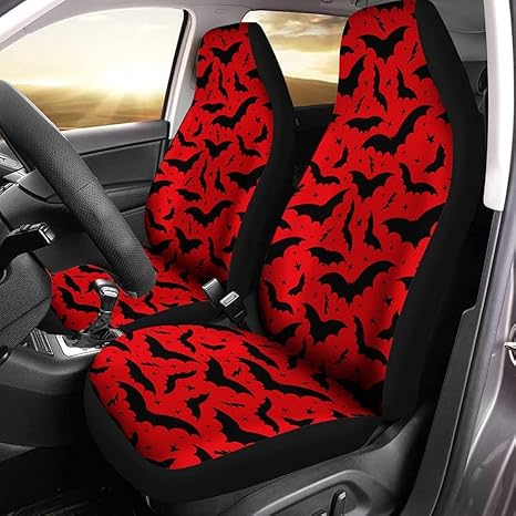 Bulopur Red Black Bats Car Seat Cover for Women Decorative Car Seat Protector Blanket Front Car Seat Covers Universal Fits - sugar skull car seat covers set