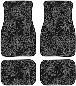 Halloween Spider Web Car Carpet Floor Mat Gothic Art Line Print Rubber Heel Pad 4PC for Cars Trucks SUV Protection - Driver Seat, Passenger Seat and Rear Floor Mats, Black - sugar skull car floor mats