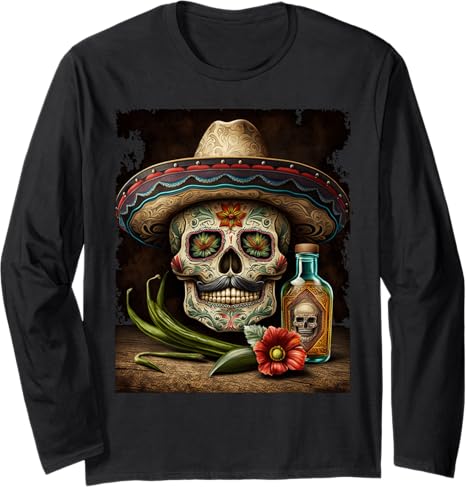 Cinco De Mayo Sugar Skull Tees and Gifts - sugar skull long sleeve shirt mens