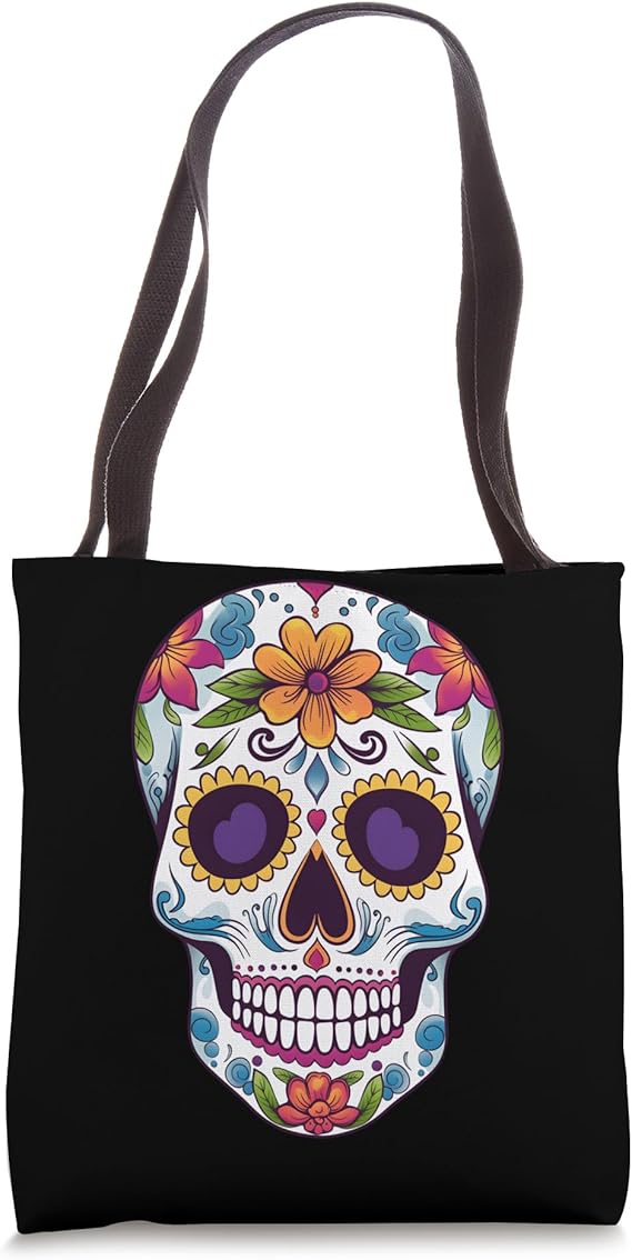 Funny Halloween Flowers Sugar Skull Dia De Los Muertos Tote Bag - sugar skull handbags for sale