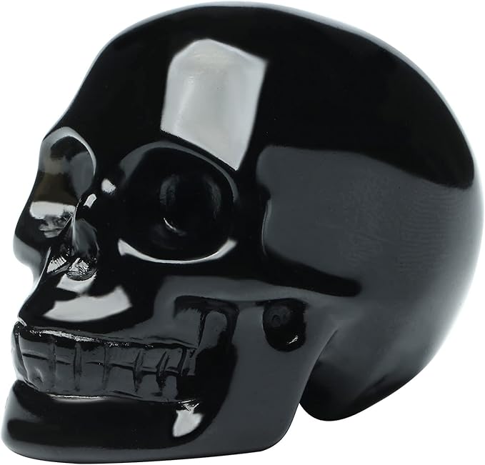 2''Natural Black Obsidian Crystal Skull Head Hand Carved Reiki Healing Stone Statue Healing Home Office Art Room Decoration - sugar skull figurine collectible