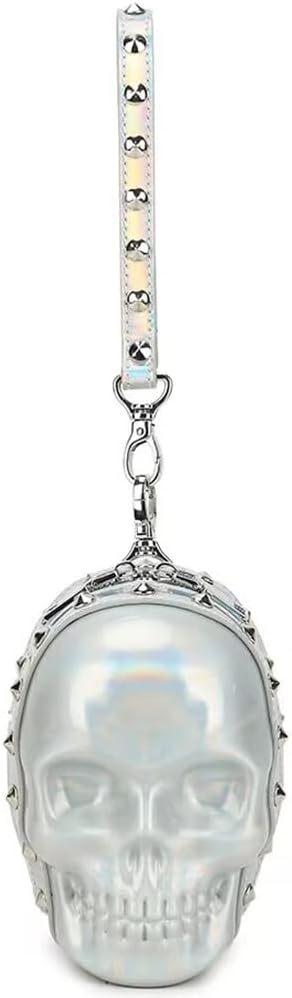 3D Skull Purse Wristlet Handbag Small Clutch Bag for Women PU Rivet Punk Gothic Wallet Waist Pack-Silvery 1 - sugar skull wallets for women