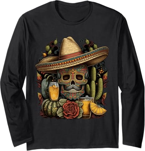 Cinco De Mayo Sugar Skull Tees and Gifts - sugar skull long sleeve shirt mens