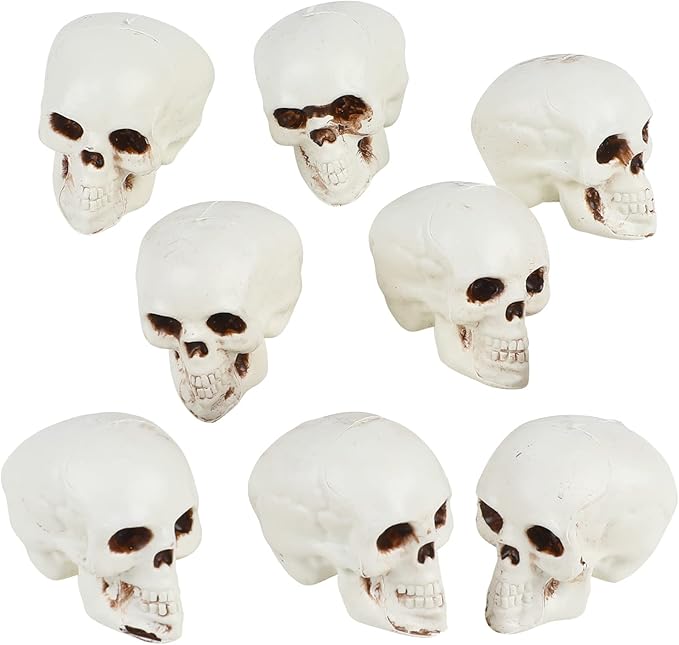 CCINEE 8pcs Halloween Skull Decoration Realistic Looking Skulls Mini Human Skeleton Head Ornaments for Halloween Home Haunted House Day of The Dead Decor Party Supplies(1.57 x 2.16 x 2.36 inch) - sugar skull christmas ornament