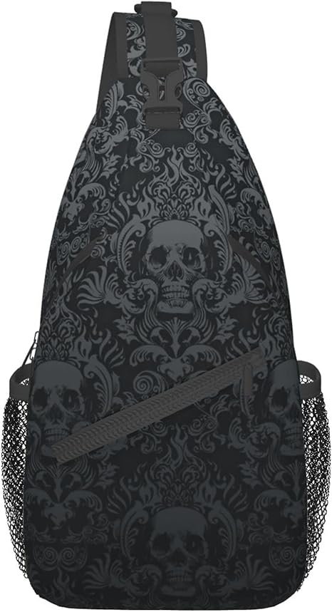 Skull Sling Bag,Victorian Gothic Sling Backpack Black Crossbody Bag Men Casual Shoulder Daypack for Women Men Lightweight Travel Hiking Gym - best sugar skull backpack