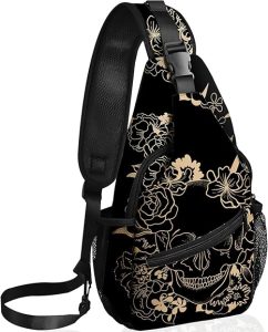 Skull Sling Bag Travel Sling Backpack Crossbody Bag Shoulder Pack Hiking chest Daypack for Women Men Waterproof Adjustable Lightweight Cycling Runners Climbing - sugar skull handbags for sale