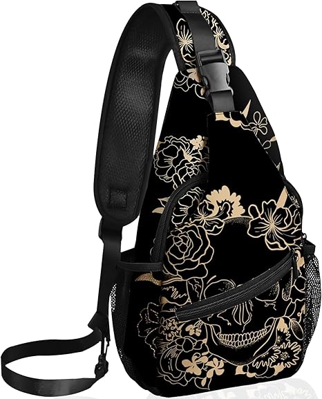 Skull Sling Bag Travel Sling Backpack Crossbody Bag Shoulder Pack Hiking chest Daypack for Women Men Waterproof Adjustable Lightweight Cycling Runners Climbing - sugar skull handbags for sale