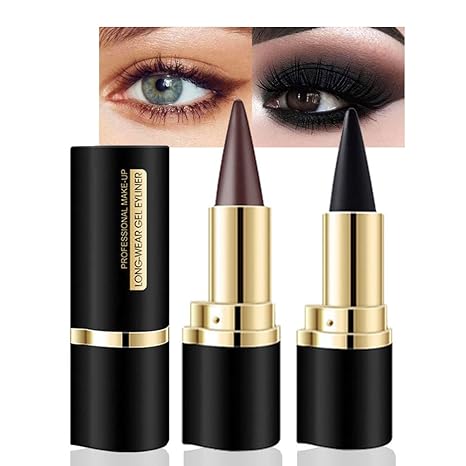 Kaely 2Pcs Black Brown Gel Eyeliner Pencil, Natural Black Eyeliner Cream for Waterline, Long Wear Crayon Eye Liner Waterproof Smudge Proof, Smokey Eye Eyeshadow Palette Gothic Halloween Makeup Set - sugar skull makeup kit
