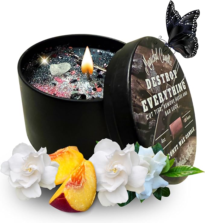 Destroy Everything Spiritual Candle to Cut Ties, Remove hexes and Bad Luck | Energy Cleansing | Soy Candles Non Toxic | Sage Candle | Cleanse Your Home & Calm and Relax (Small 4oz) - sugar skull candle holder