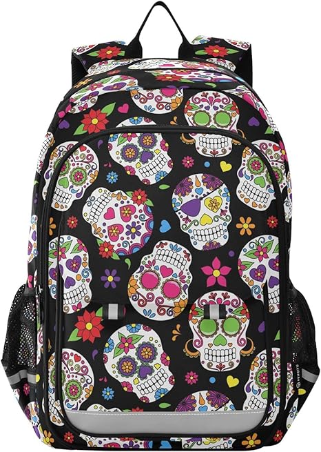 Day Of The Dead Sugar Skull Halloween Laptop Backpack Purse for Women Men Travel Bag Casual Daypack with Compartment & Multiple Pockets - best sugar skull backpack
