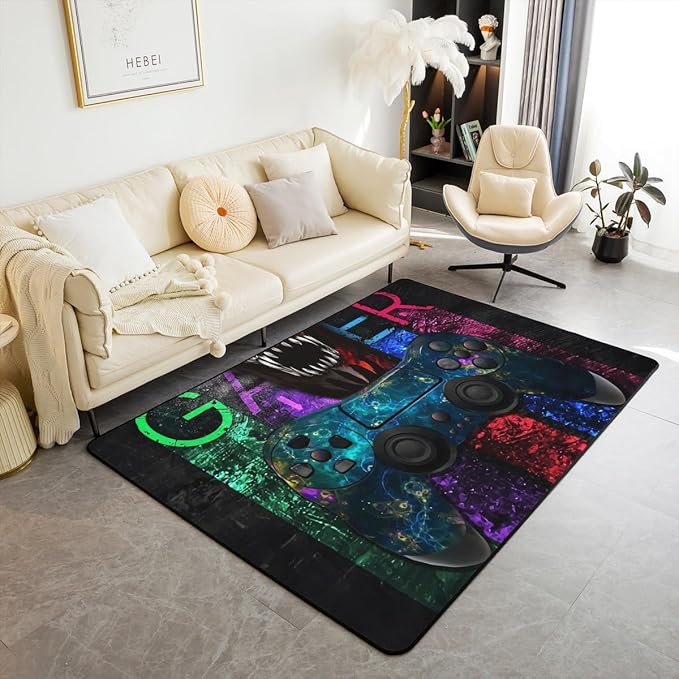 Gamer Area Rug for Boys, Gaming Rug 3x5, Gamer Kids Video Games Carpet for Living Room, Sugar Skull Gamepad Non Slip Decorative Rug for Men - sugar skull area rug