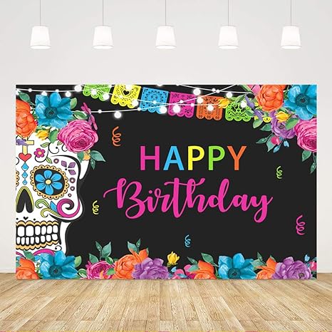 Ticuenicoa 5x3ft Day of The Dead Happy Birthday Backdrop for Mexican Fiesta Sugar Skull Flowers Photography Background Dia DE Los Muertos Party Decorations Supplies Fiesta Banner Photo Booth Studio - sugar skull nail art