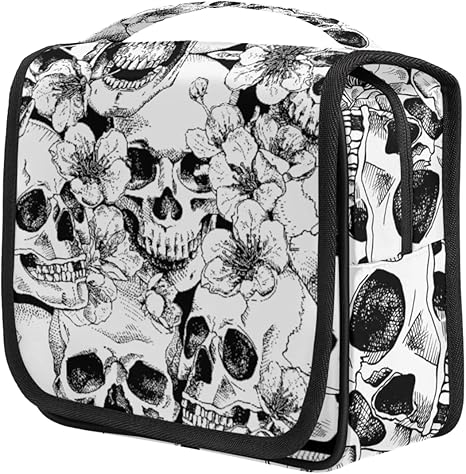 Sugar Skull Blossom Flowers Print Hanging Toiletry Bag Travel Bag with Hanging Hook Large Cosmetic Bag Travel Organizer Toiletry Kit for Woman Man - sugar skull handbags for sale