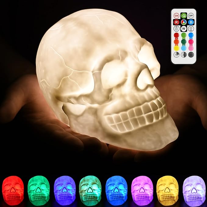 DS. DISTINCTIVE STYLE Night Light Dimmable Lamp 3D Skull Light Touch Control Comes with Remote Color Changing Mood Lighting for Bedroom with Timing Function - sugar skull table lamp