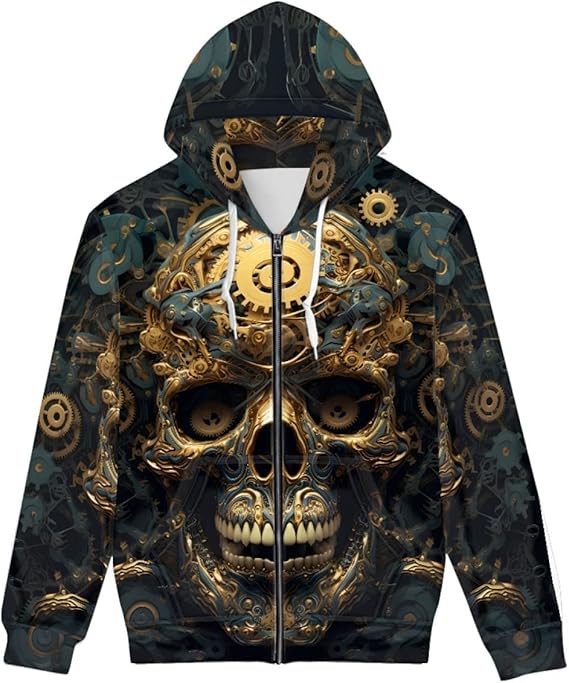 GLUDEAR - sugar skull zip up hoodie mens
