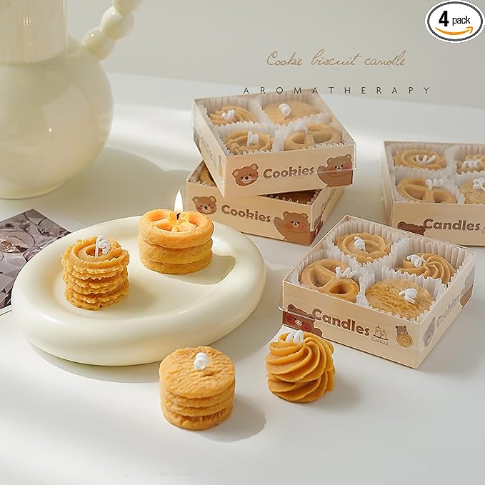 Cookies Shaped Scented Candle,4PACK 120G Biscuit Aroma Soy Wax Decorative Candle for Table Photo Prop Birthday,Prefect Gift for Meditation Stress Relief Mood Boosting Bath Yoga - sugar skull candle holder