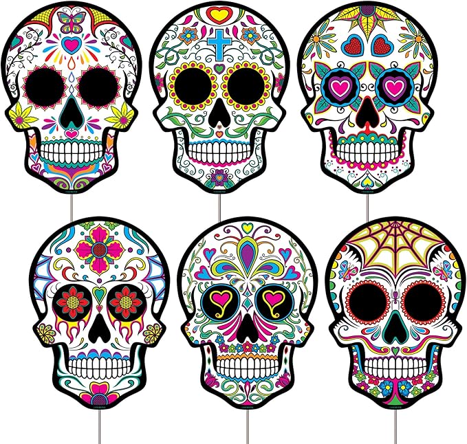 Beistle 6 Piece Corrugated Plastic Day Of The Dead Decorations Sugar Skull Yard Signs For Dia De Los Muertos Party Supplies Celebrations, Made In USA Since 1900 - sugar skull christmas decorations