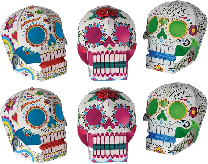 Beistle 6 Piece Three Dimensional Sugar Skull Day Of The Dead Centerpieces - Eye-Catching Dia De Los Muertos Party Decorations, Made In USA Since 1900 - sugar skull christmas decorations