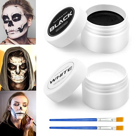 Black White Face Painting Kit: Halloween Body Makeup Special Effects Set for Adult - Professional SFX Makeup Clown Zombie Vampire Skeleton Cosplay - sugar skull makeup kit