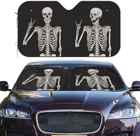 Halloween Skeleton Funny Skull Windshield Sun Shade Front Protector Folding Car Sun Visor Blocks Uv Rays Keeps Your Vehicle Cool - sugar skull car sunshade for windshield